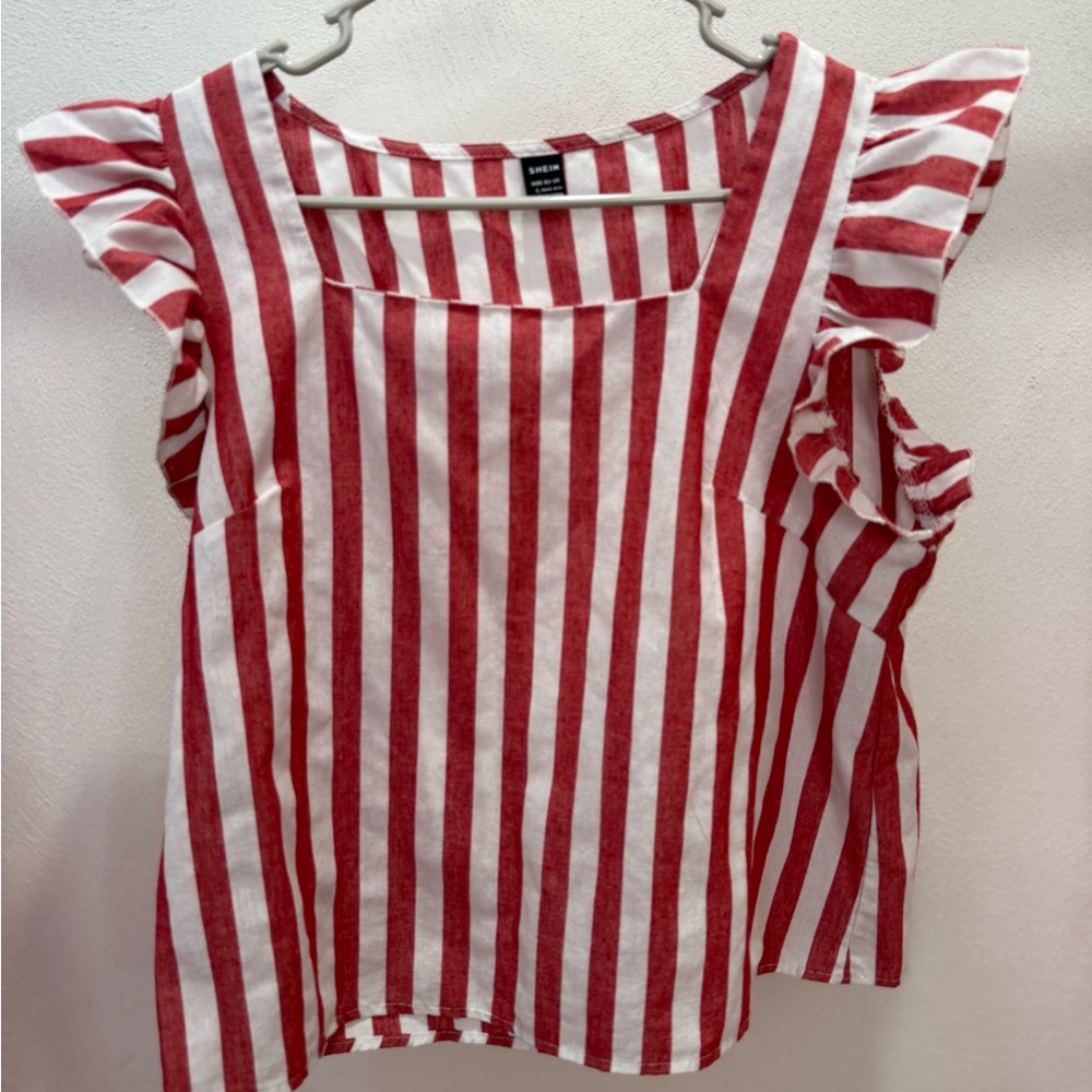 SHEIN Red and White Striped Blouse